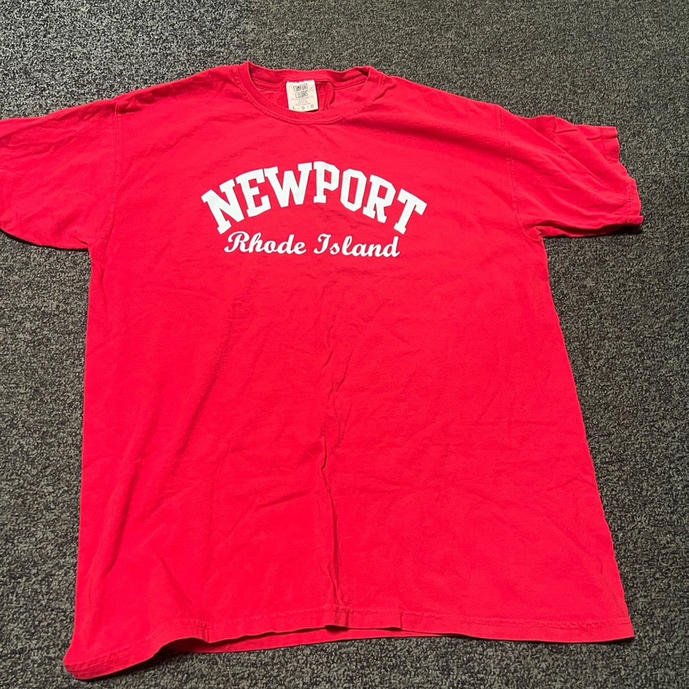Vibrant Red Short Sleeve Tee with Newport Design